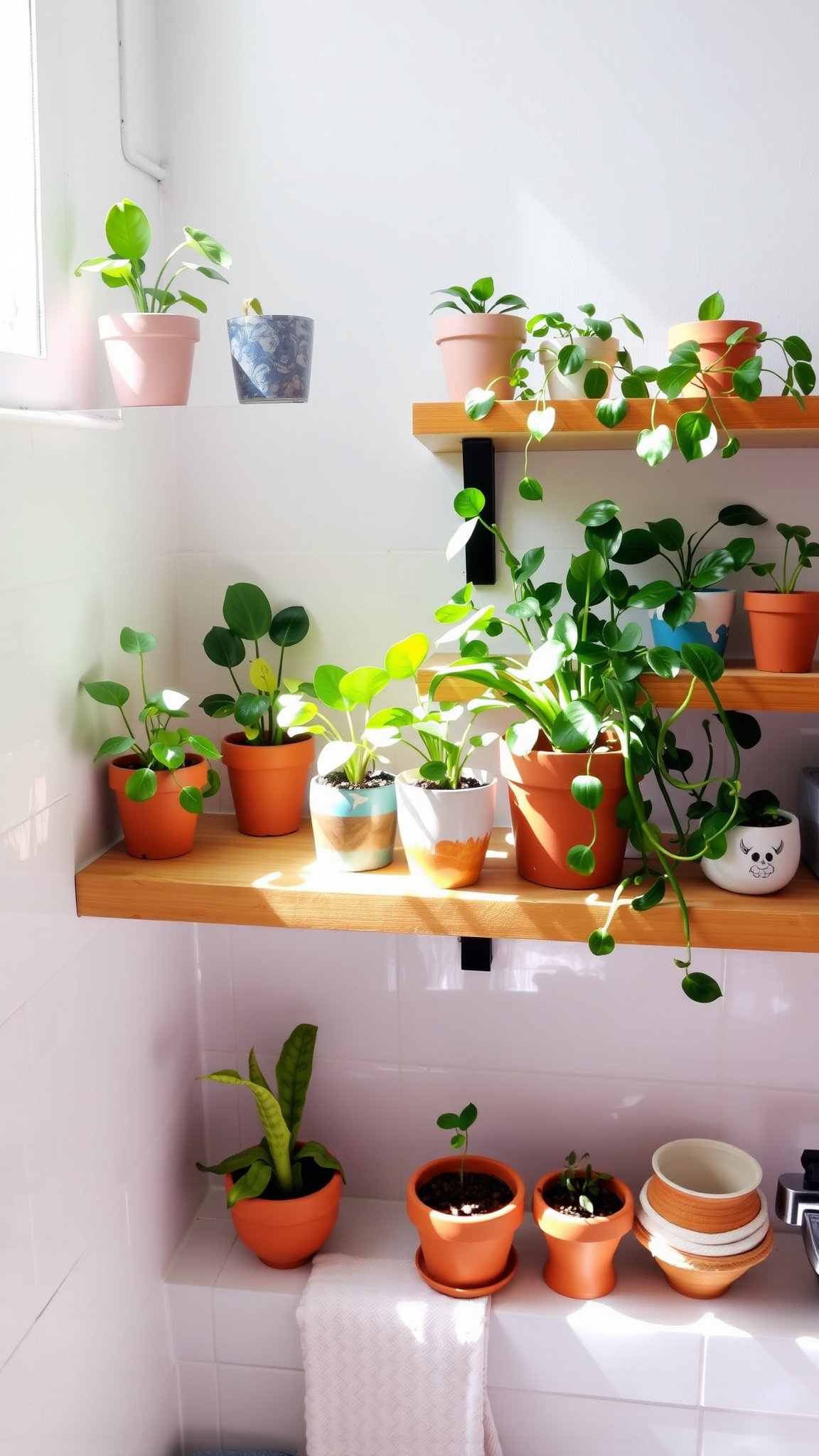1. Potted Plants on Shelves