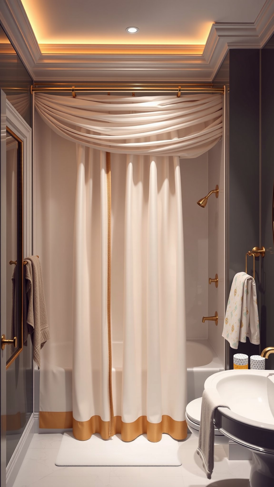3. Gold Accented Shower Curtains
