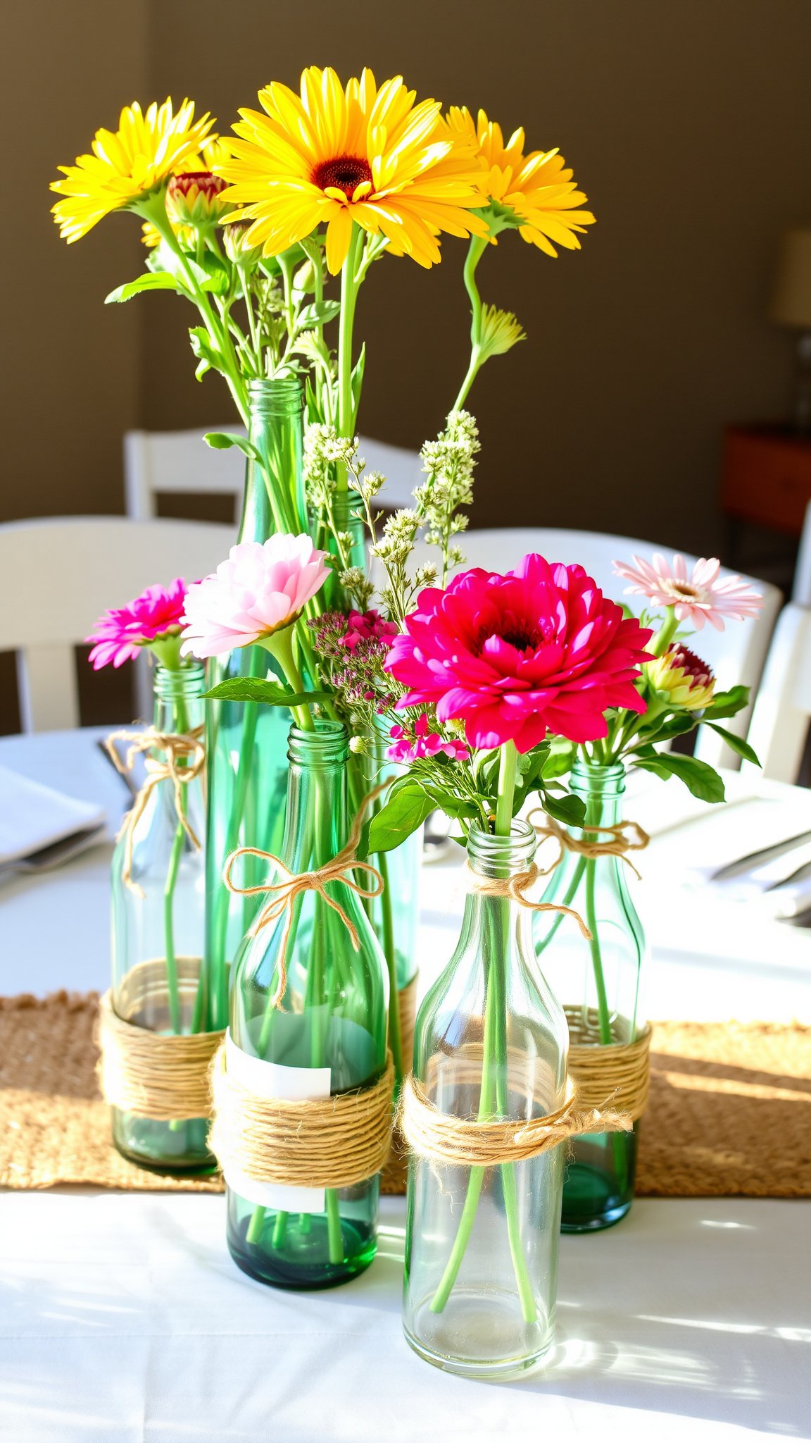 6 upcycled bottles as vases 6. Upcycled Bottles as Vases